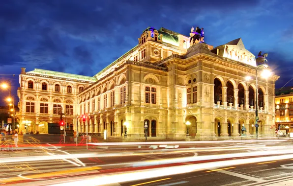 Picture movement, excerpt, road, houses, Austria, Vienna State Opera