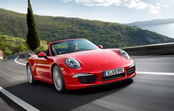 Picture road, the sky, red, speed, 911, supercar, convertible, porsche