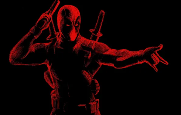 Art, black background, Deadpool