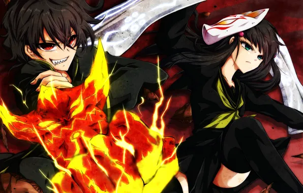 Picture two, art, Banjo, anime, pair, Two stars, Onmedia, Rakudo, Sousei No Onmyouji