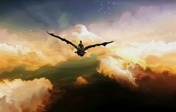 The sky, birds, Hiccup, Toothless, Toothless, the night fury, Hiccup, How to Train Your Dragon …