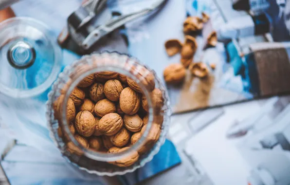 Picture vase, nuts, shell