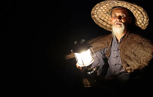Picture lamp, fisherman, hat, lantern, the old man, Chinese