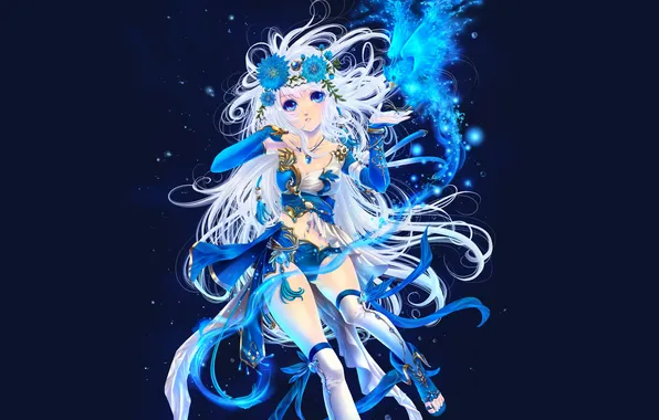 Picture girl, decoration, flowers, blue bird