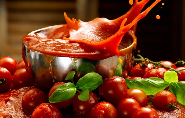 Leaves, squirt, juice, Cup, red, tomatoes, tomatoes, bokeh