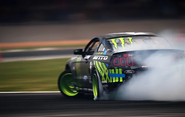 Picture Mustang, Ford, Green, Black, RTR, Monster Energy, Smoke, Team
