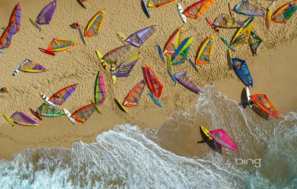 Sand, sea, wave, beach, Hawaii, Windsurfing
