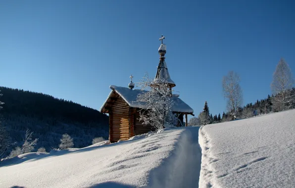 Picture winter, the sky, snow, temple