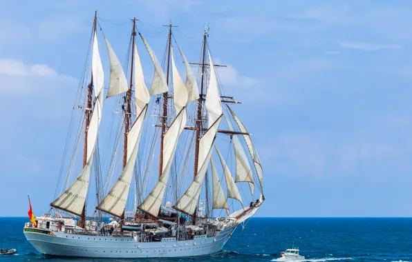 Sea, sailboat, boat, schooner, Juan Sebastian de Elcano