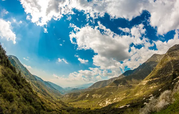 The sun, clouds, mountains, sunshine, mountains, clouds