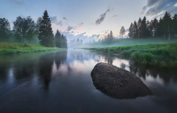 STONE, GRASS, TOMANCE, The SKY, CLOUDS, GREENS, FOR, SHORE