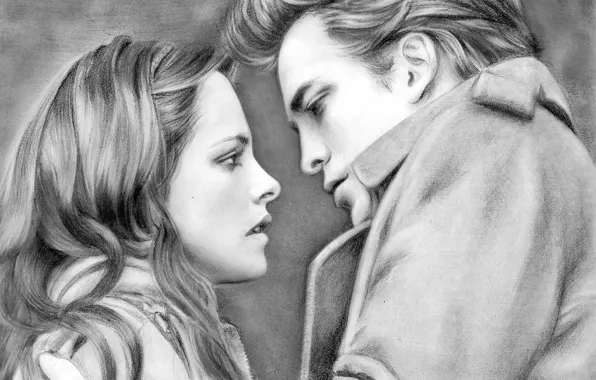 Twilight, Kristen Stewart, drawing, Rob Pattison