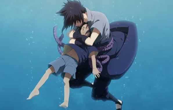 Anime, boy, art, naruto, guy, naruto, under water, uchiha sasuke