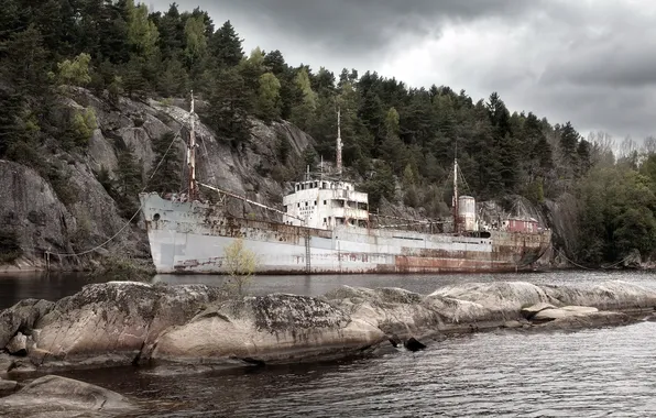 Landscape, river, ship