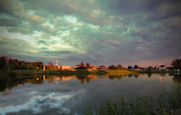 The sky, water, nature, pond, village, 2017