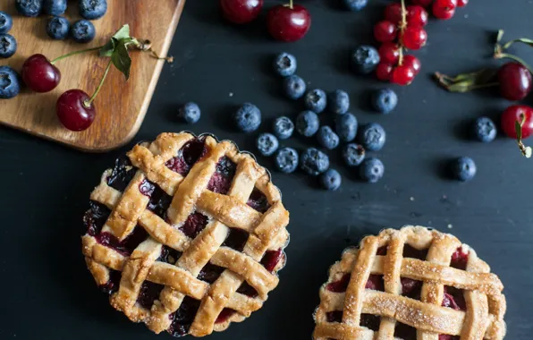 Berries, food, blueberries, cakes, cherry, red currant, pies
