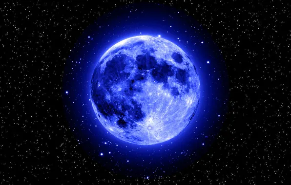 Space, stars, the moon, blue