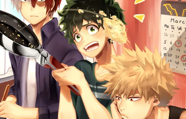 Fanart, Boku no Hero Academy, Todoroki Shouto, Bakugou Katsuki, Izuku Midoriya, Ksmile1313