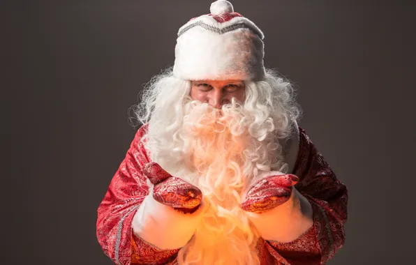 Look, light, portrait, hands, Christmas, New year, beard, grey background