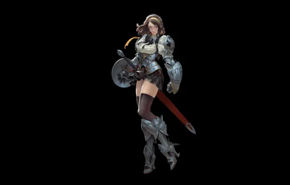 Girl, Fantasy, Art, Style, Background, Minimalism, Sword, Shield