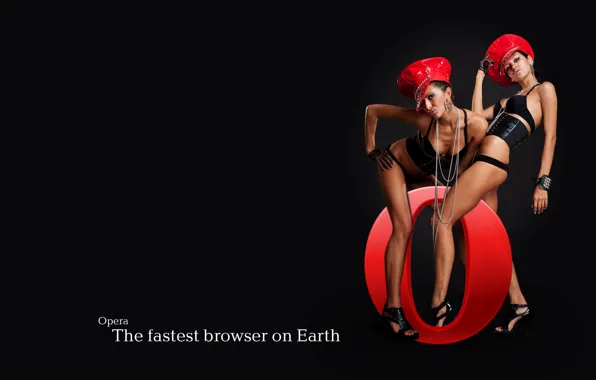 Red, black, Girls, logo, Opera, Opera