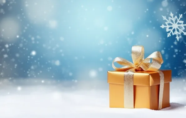 Winter, snow, snowflakes, box, gift, Christmas, New year, bow