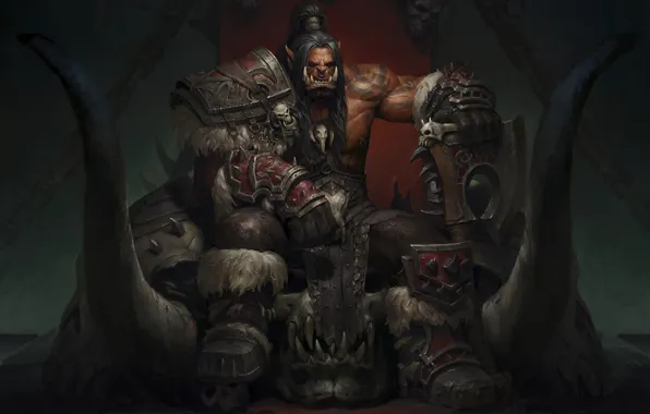 Fantasy, art, Warcraft, Orc, Grom Hellscream, the Warsong, Grom·Hellscream, weibin tang