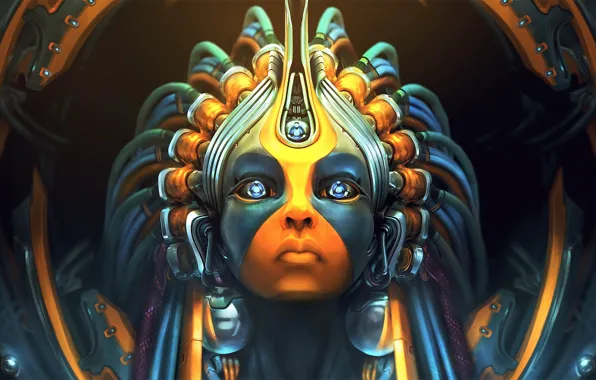 Picture look, girl, robot, art