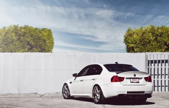 White, the sky, clouds, bmw, BMW, the fence, white, sky