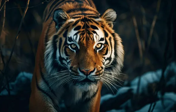Face, tiger, sneaks, digital art, AI art, neural network, the art of artificial intelligence