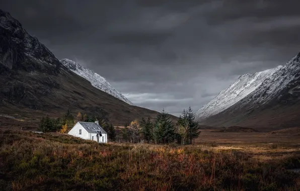 Picture mountains, house, Scottish Highlands
