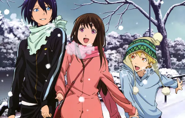 Cold, winter, girl, snow, anime, scarf, art, guys