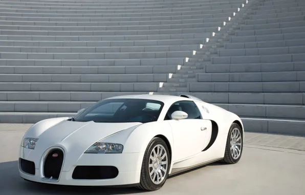 White, stage, supercar, Bugatti Veyron, concrete, hypercar