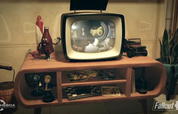 Bottle, Room, TV, Fallout, Bethesda Softworks, Bethesda, Bethesda Game Studios, Vault Boy