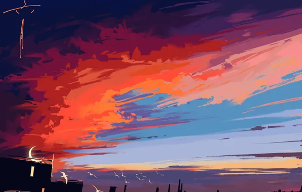 Picture roof, the sky, sunset, Crescent