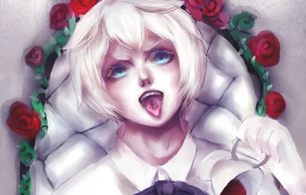 Flowers, tea, boy, art, Cup, Dark Butler, kitty sophie, Kuroshitsuji