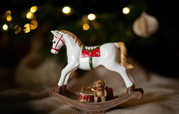 The dark background, horse, horse, toy, Christmas, New year, garland, figure