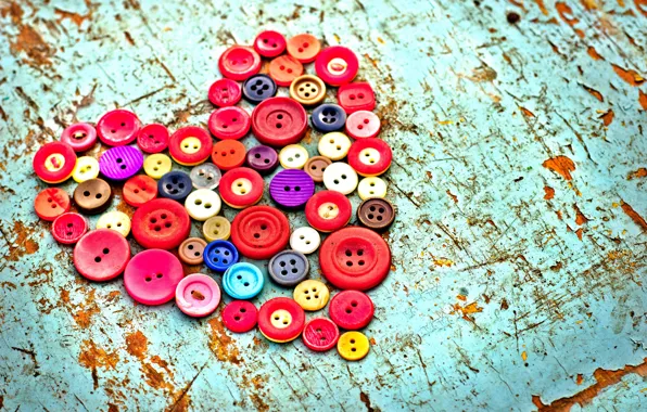 Table, heart, buttons, old, colorful