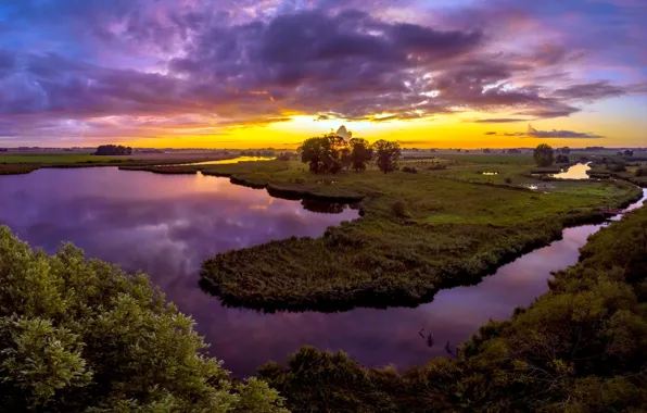 Picture sunset, river, Zeeland, Terneuzen