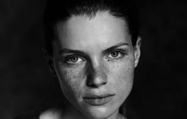 Portrait, freckles, monochrome, Vika, Egorova Marina
