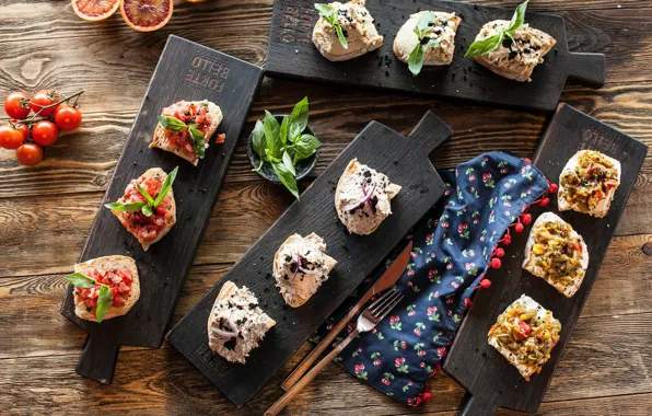 Vegetables, sandwiches, cuts, Basil, tomatoes-cherry, Parmesan cheese