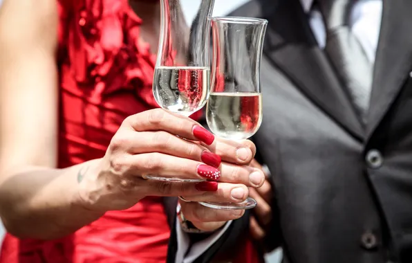 Picture woman, hands, glasses, male, champagne, manicure