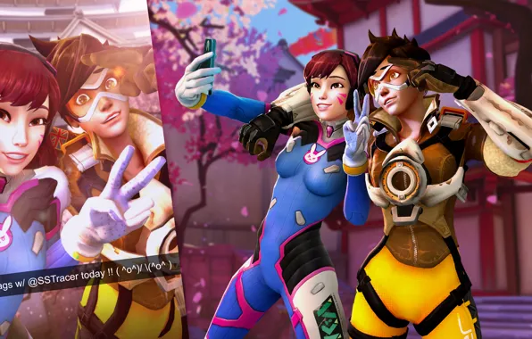 Photo, phone, blizzard, Tracer, overwatch, selfie, Lena Oxton, D.Va