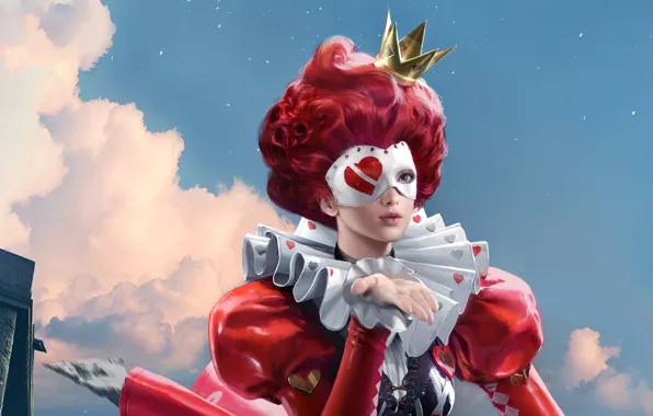 Picture clouds, the game, heart, game, character, red hair, Queen, clouds