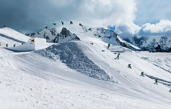 Snowboard, red bull, the trick, quiksilver