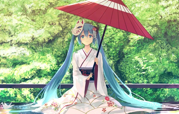 Girl, umbrella, Hatsune Miku, Vocaloid, Vocaloid, Hatsune Miku