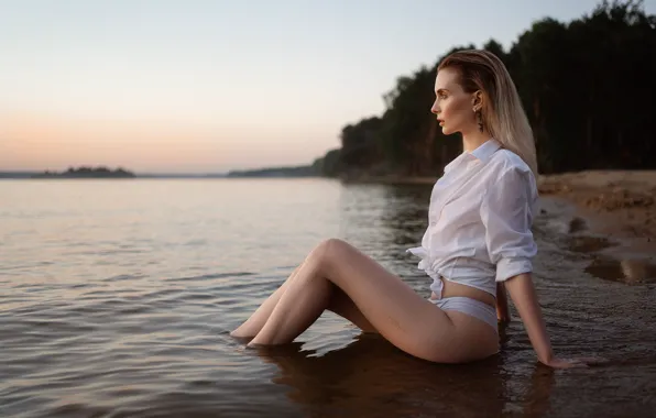 Beach, sky, sea, nature, model, tattoo, women, blonde