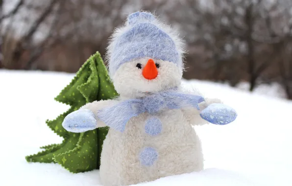 Winter, white, snow, branches, nature, holiday, hat, toy