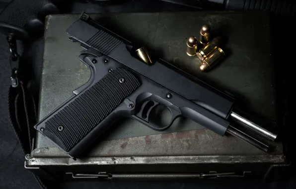 Gun, weapons, black, cartridges, closeup