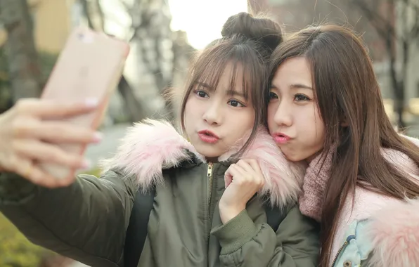 Girls, face, lips, selfie